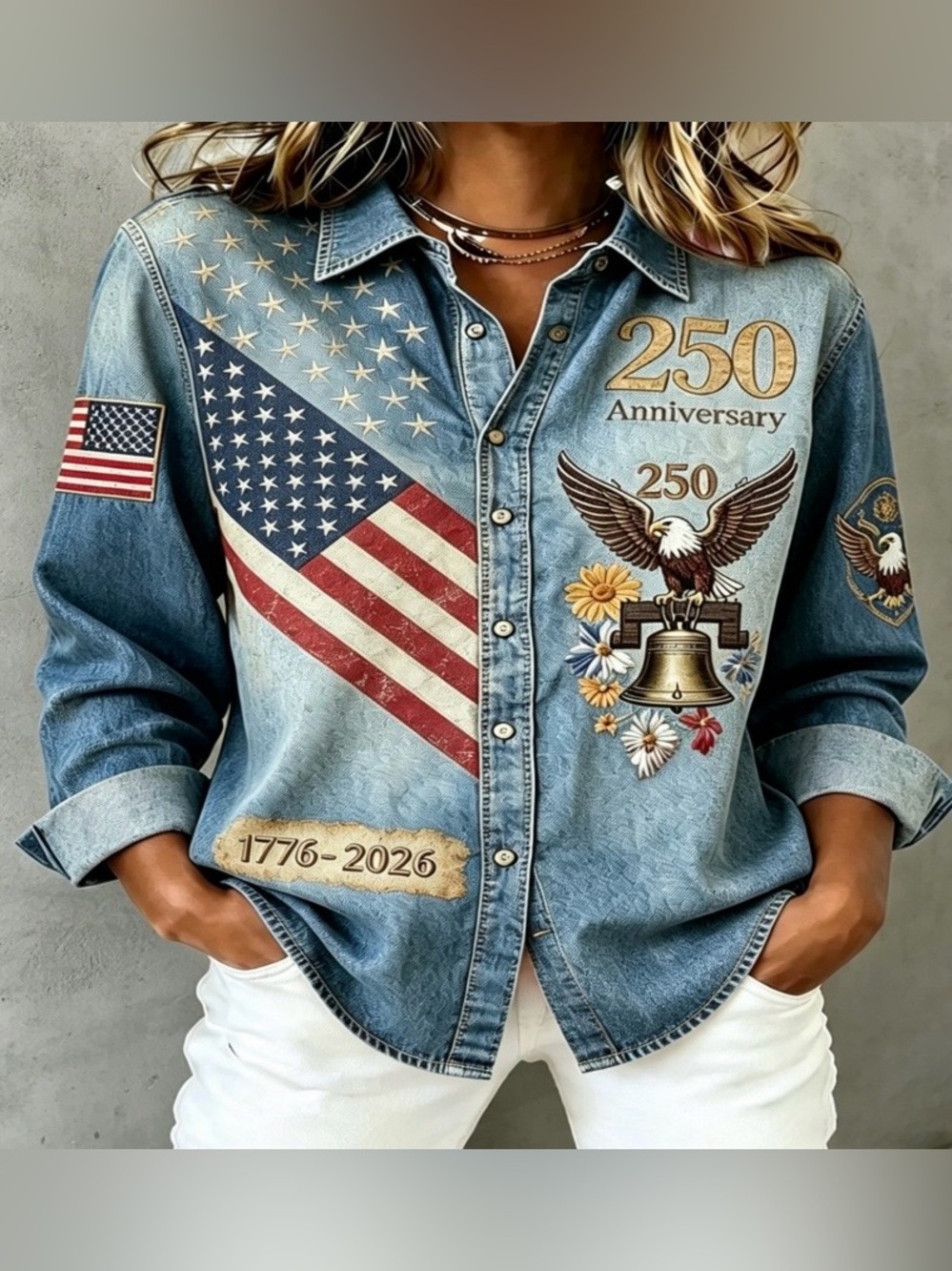 AMERICA 250 Anniversary Button-Down long sleeve button cuffs collar size XL